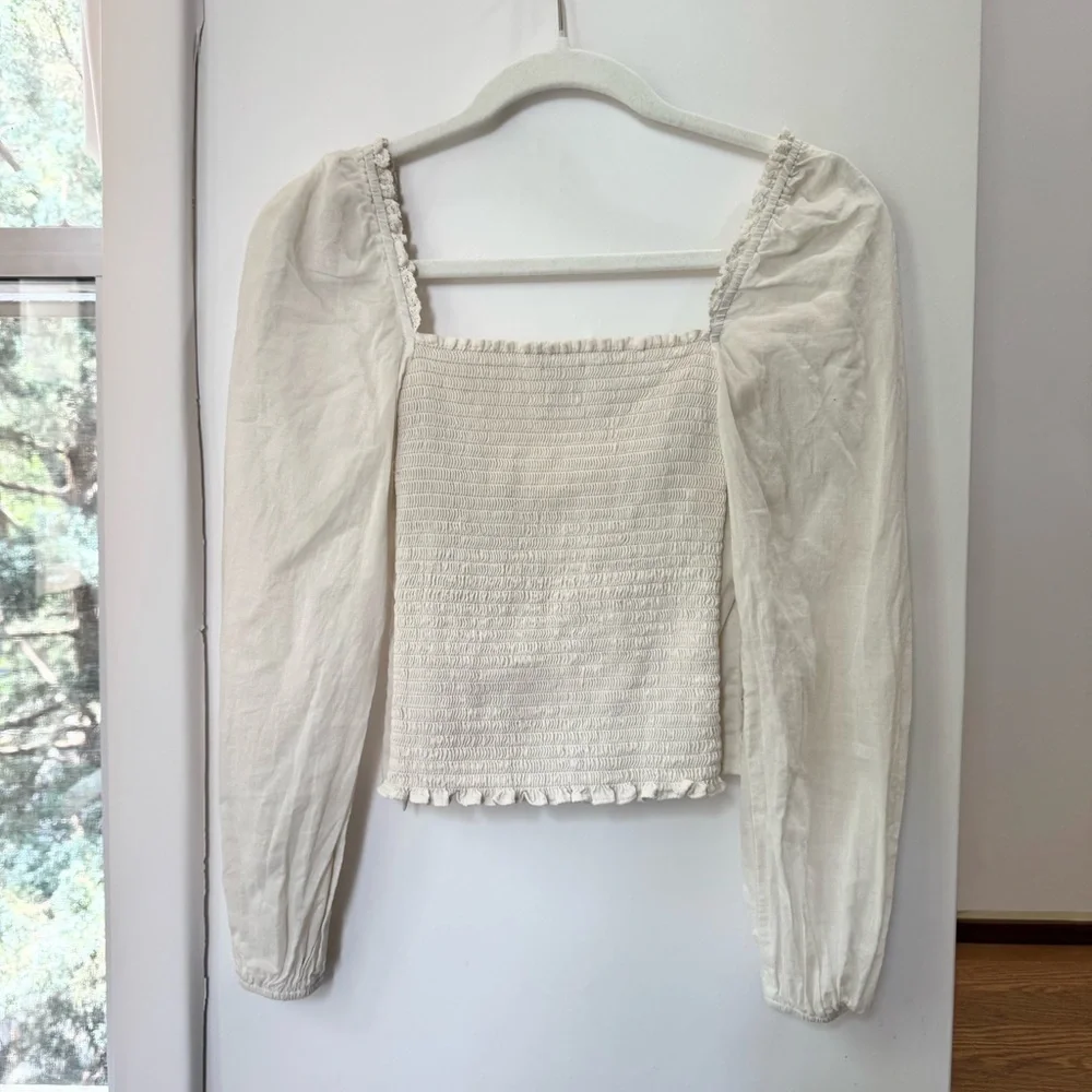 Reformation Isadora Long Sleeve Corset Cotton Top Cream 2